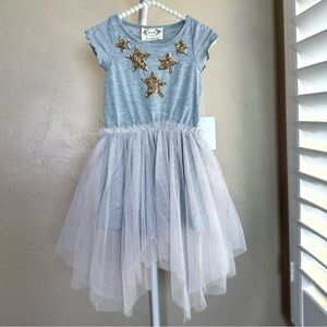 Joyfolie Feya Dress Toddler Girls Size 2 Gray Gold Sequin Stars Party Tulle